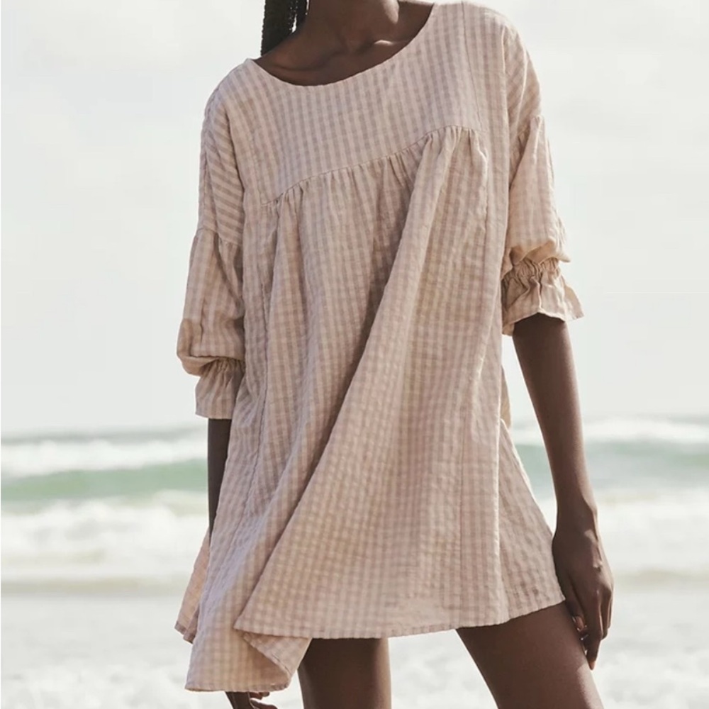 Opia Beige and Lavender Gingham mini dress